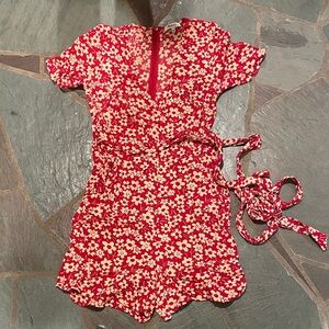 Madewell Red and Cream Floral Romper